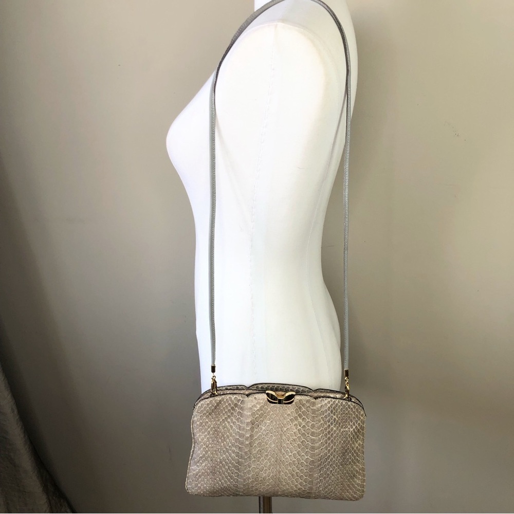 Vintage Ferragamo Gray Genuine Snakeskin Clutch Crossbody Bag